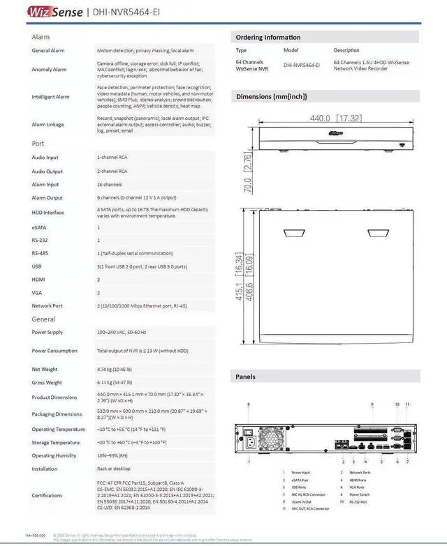 Alt view image 6 of 6 - Dah,ua 64 Channel NVR5464-EI WizSense AI 64CH 32MP 4K Network Video Recorder
