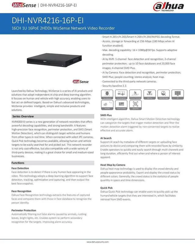 Alt view image 4 of 6 - Dah,ua NVR4232-16P-EI 32CH 16PoE WizSense NVR Network Video Recorder CCTV System
