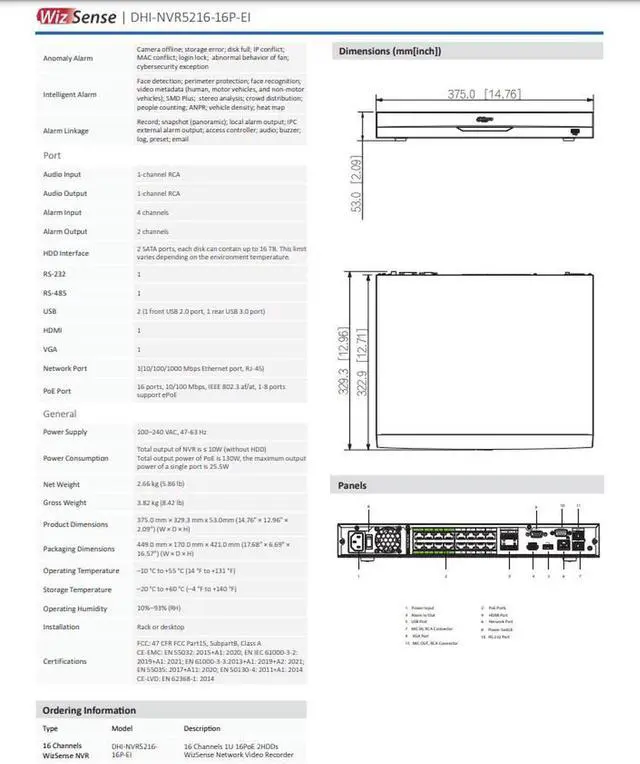 Alt view image 6 of 6 - DAH,UA Video Recorder WizSense NVR5216-16P-EI 16ch 32MP Pro NVR AI Network 16POE