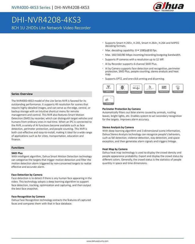 Alt view image 4 of 7 - Dah,ua 12MP NVR4208-4KS3 8CH 1U 2HDDs Lite EPTZ Network Video Recorder H.265+