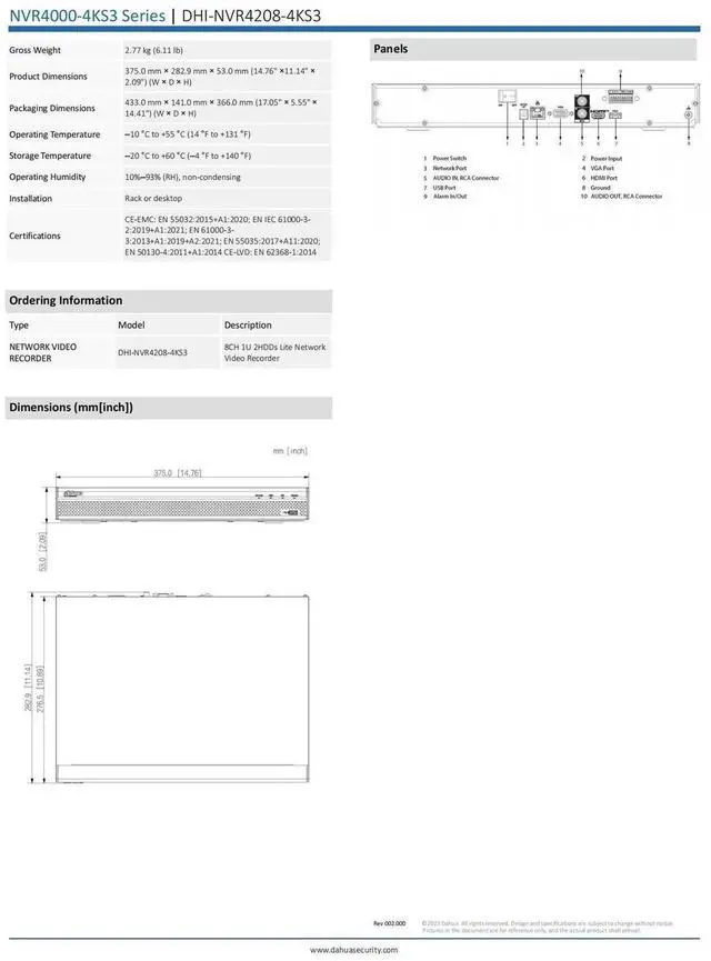 Alt view image 6 of 7 - Dah,ua 12MP NVR4208-4KS3 8CH 1U 2HDDs Lite EPTZ Network Video Recorder H.265+