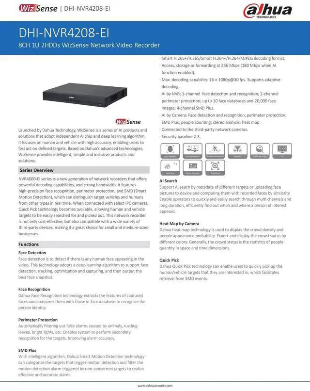 Alt view image 4 of 7 - Dah,ua NVR4208-EI 8-Channel Network Video Recorder 8CH H.265+ WizSense NVR No-PoE