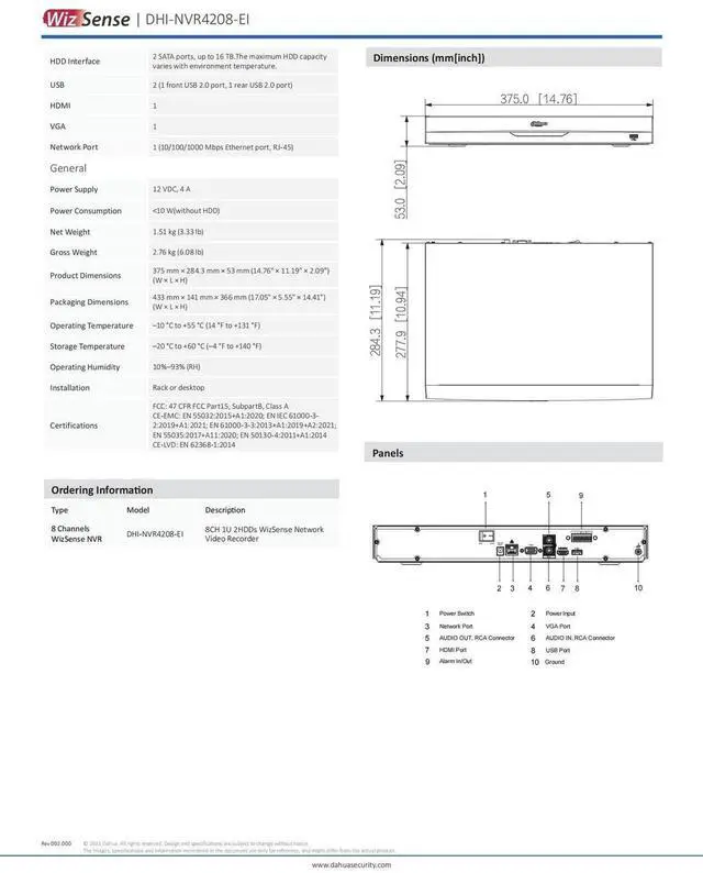 Alt view image 6 of 7 - Dah,ua NVR4208-EI 8-Channel Network Video Recorder 8CH H.265+ WizSense NVR No-PoE