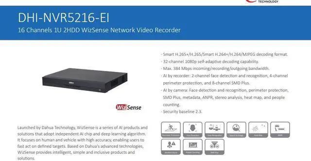 Alt view image 4 of 5 - Dah,ua WizSense NVR5216-EI 16ch 32MP Pro NVR Face-Recognition 8-channel SMD Plus+