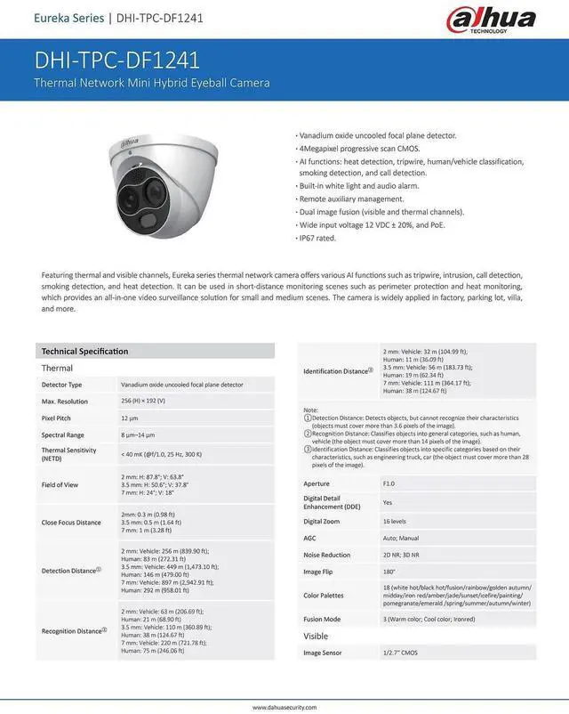 Alt view image 4 of 7 - TPC-DF1241-B2F2-DW-S8 Thermal Network Mini Hybrid Eyeball Camera PoE IP67