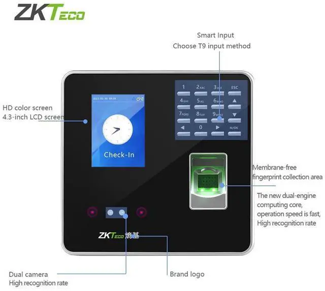 Alt view image 6 of 7 - ZKTeco ZK3969 TCP/IP USB Face Fingerprint Recognition Time Attendance Time Clock