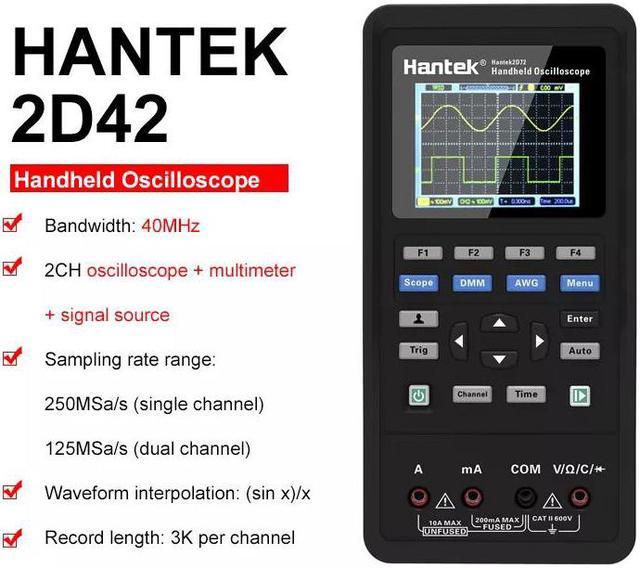 Hantek 2D42 3in1 Digital Oscilloscope+Waveform Generator+Multimeter  Portable USB 2 Channels 40mhz LCD Display Test Meter Tools