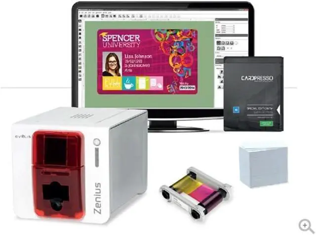 Alt view image 6 of 7 - Evolis Zenius Single Sided ID Printer with ID Software with R5F008S134 Ribbon and PVC Printed White Card
