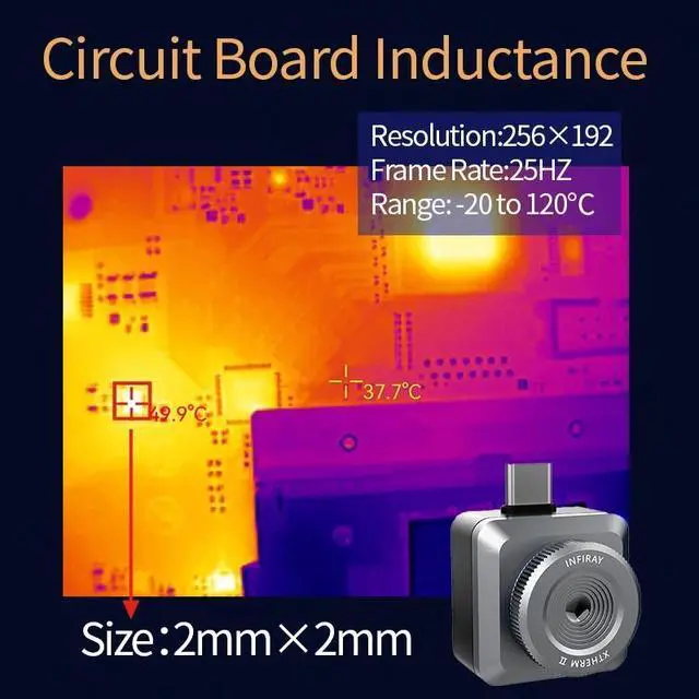 Alt view image 5 of 7 - InfiRay Thermal Imaging Camera T2L PCB Circuit Troubleshooting Tool Thermometer Mobile Thermal Imaging Camera for Apple 15 iPhone iOS (Grip Mount Not Included)