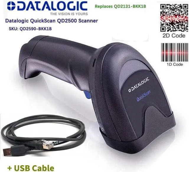 Main image of Datalogic QuickScan QD2500 Barcode Scanner Stand Kit USB 1D 2D QD2590-BKK1B