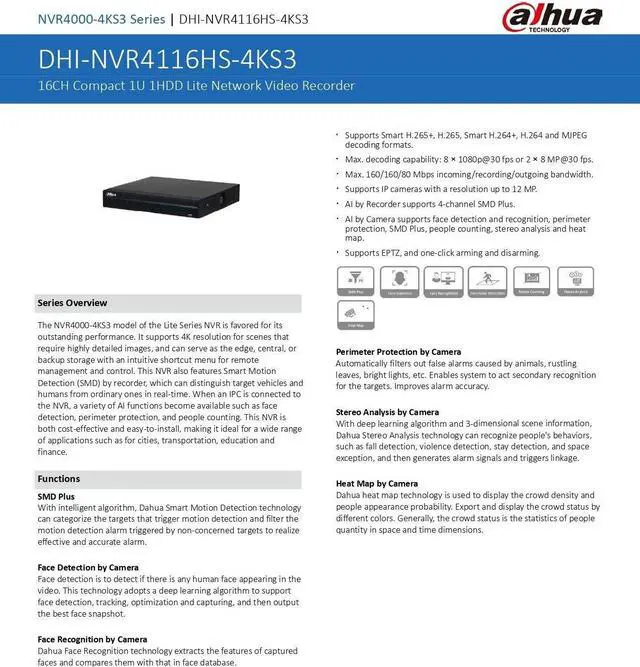 Alt view image 5 of 7 - NVR4116HS-4KS3 12MP 16CH Compact 1U 1HDD Lite Network Video Recorder