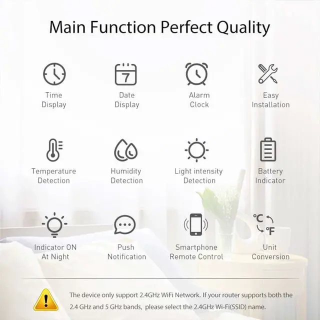 Alt view image 7 of 7 - WiFi Thermometer Hygrometer, Smart Indoor Bluetooth Temperature Humidity Sensor with App Alerts, Temperature Humidity Time & Light Monitoring 4-in-1 Perfect for Greenhouse Home RV Wine Cellar