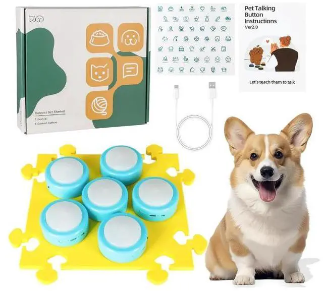 Main image of Rechargeable Dog Buttons for Communication with Mat, 24s Recordable Dog Buttons Talk for Pet and Cats Training, 6 Pack Voice Recording Talking Buttons for Dogs, Funny Gift for Study Office Home