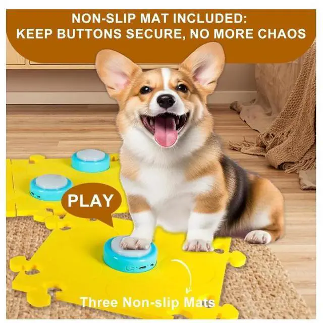 Alt view image 5 of 7 - Rechargeable Dog Buttons for Communication with Mat, 24s Recordable Dog Buttons Talk for Pet and Cats Training, 6 Pack Voice Recording Talking Buttons for Dogs, Funny Gift for Study Office Home
