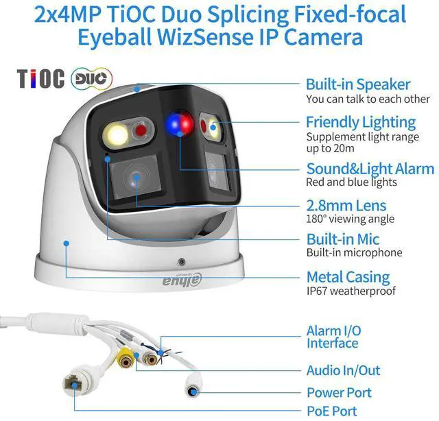 Alt view image 7 of 10 - Dahu,a TiOC 8MP 180° Panoramic Camera Dual Lens IPC-PDW3849-A180-AS-PV Black 2Way