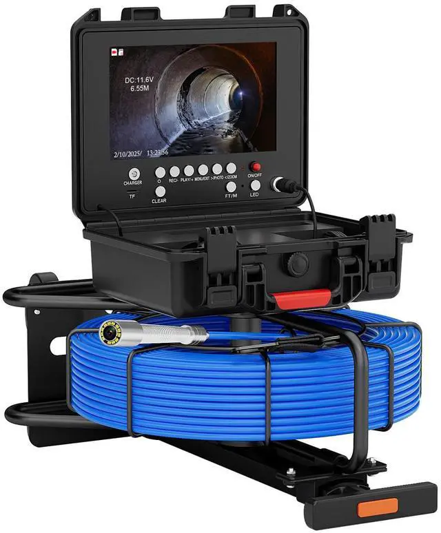 Alt view image 2 of 7 - 9" Pipe Inspection Camera with Trolley Pull Rod 7mm Diameter IP68 DVR 30M Cable