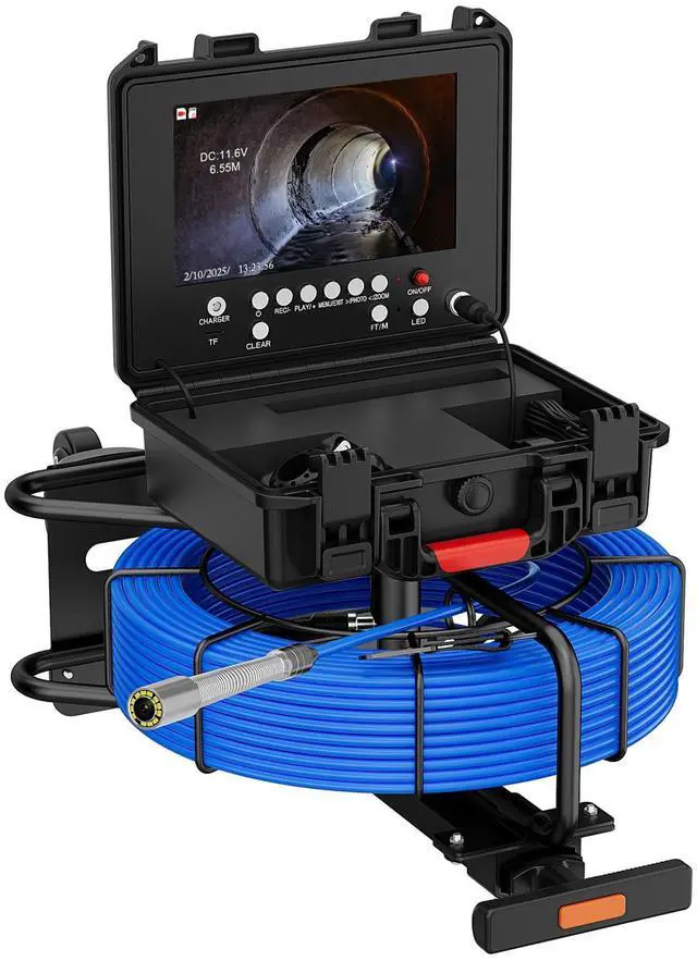 Alt view image 3 of 7 - 9" Pipe Inspection Camera with Trolley Pull Rod 7mm Diameter IP68 DVR 30M Cable