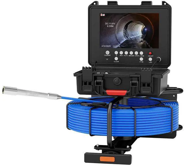 Alt view image 4 of 7 - Pipe Inspection Camera Trolley Pull Rod 512HZ Receiver 7mm IP68 Drain 9" DVR 30M