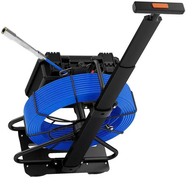 Alt view image 2 of 7 - Trolley Pull Rod Pipe Inspection Camera 512HZ Receiver 7mm IP68 Drain 9" DVR 30M