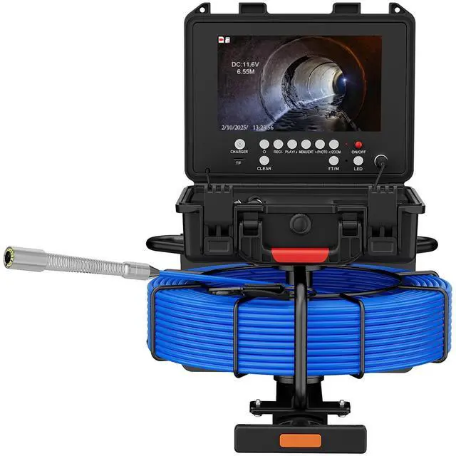 Alt view image 3 of 7 - Trolley Pull Rod Pipe Inspection Camera 512HZ Receiver 7mm IP68 Drain 9" DVR 30M