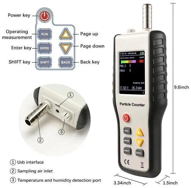 Alt view image 5 of 7 - HTI HT-9600 PM2.5 PM10 Quality Tester Humidity Meter Particle Counter Monitor