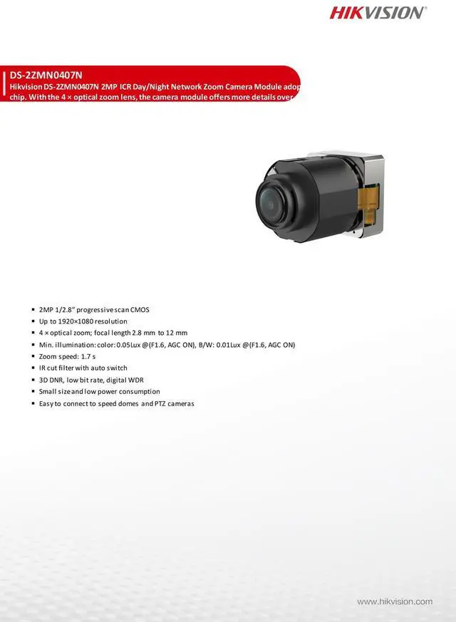 Alt view image 3 of 5 - Hi,kvi,sion 200W Pixel 4× Zoom ICR CCTV Mini Network Camera Module DS-2ZMN0407N