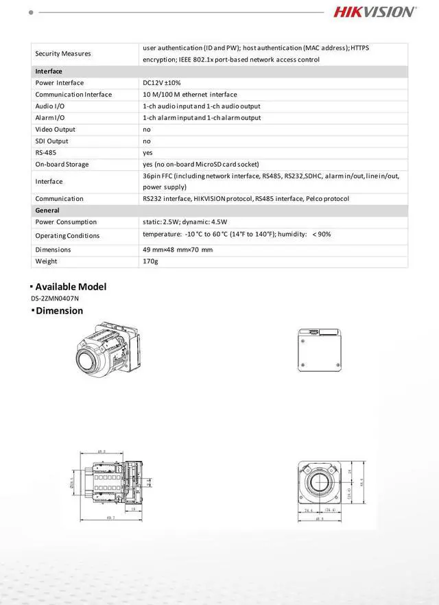 Alt view image 5 of 5 - Hi,kvis,ion DS-2ZMN0407N 2MP 4× Optical Zoom+12x Digital Zoom Camera Module WDR