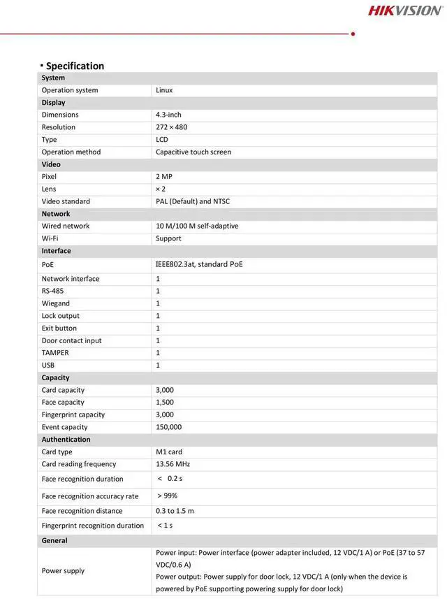 Alt view image 5 of 7 - Hi,kvi,sion 4.3-inch Face Recognition Access Terminal DS-K1T342MFWX-E1 2-Way Audio