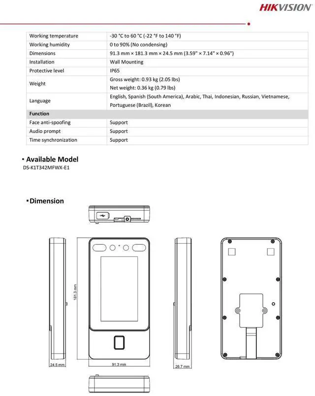 Alt view image 6 of 7 - Hi,kvi,sion DS-K1T342MFWX-E1 Facial Recognition Terminal 2-Way Audio PoE WiFi