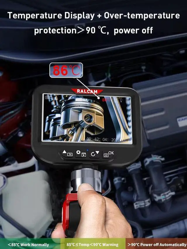 Alt view image 4 of 7 - 8.5mm 2MP Industrial Endoscope Camera IP67 Snake Camera Steerable Borescope 4.3"