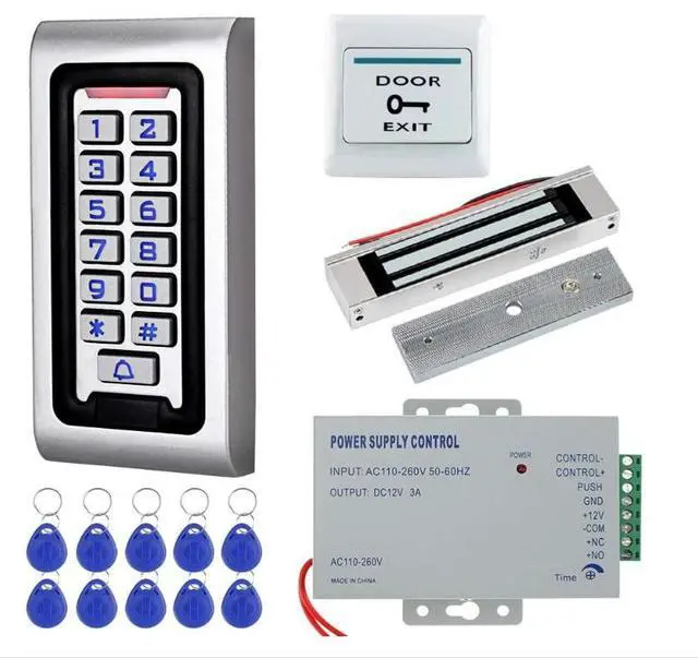 Main image of 2pcs- Kit de sistema de control de acceso a puerta, teclado RFID IP68, impermeable para exteriores + cerradura magnética eléctrica electromagnética de 396.8 lbs/320 libras + fuente de alimentación