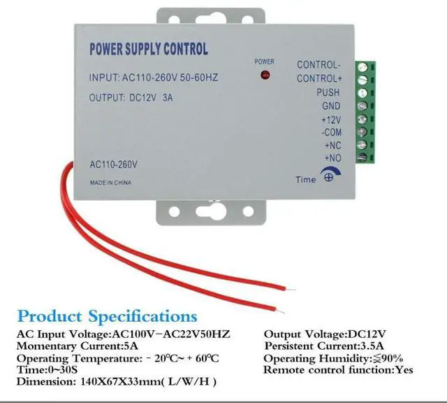 Alt view image 5 of 7 - 2pcs- Kit de sistema de control de acceso a puerta, teclado RFID IP68, impermeable para exteriores + cerradura magnética eléctrica electromagnética de 396.8 lbs/320 libras + fuente de alimentación