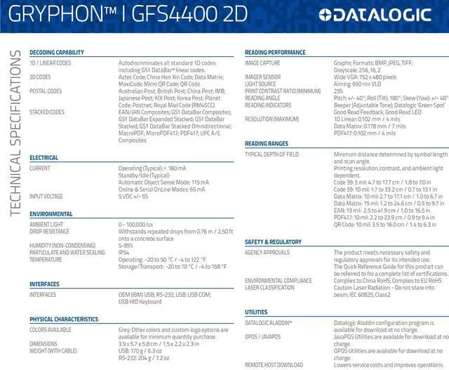 Alt view image 7 of 7 - Data,log,ic GFS4450 ndustrial Fixed Mount 1D 2D IBarco,de Scann,er W/ RS232 Cable