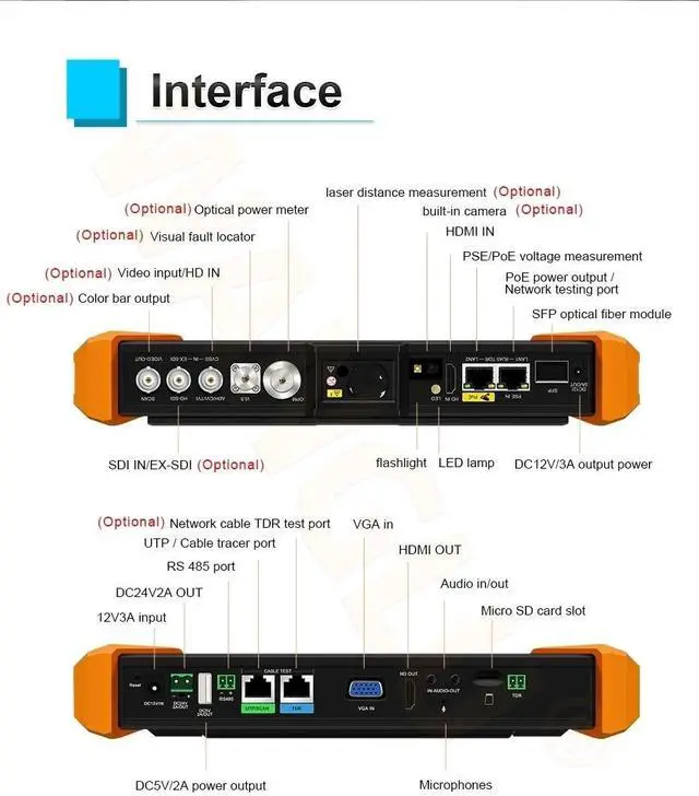 Alt view image 2 of 6 - 8K 7" Tester SFP Optical Module AHD CVI TVI SDI IPC Camera Tester Monitor IPC-K15-ADH