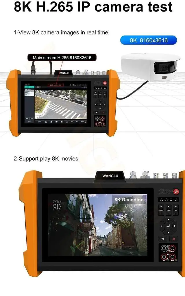 Alt view image 3 of 6 - 8K 7" Tester SFP Optical Module AHD CVI TVI SDI IPC Camera Tester Monitor IPC-K15-ADH