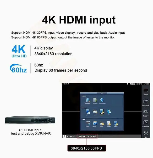 Alt view image 4 of 6 - 7 Inch  IPC K15 Tester Support 8K H.265 TVI CVI AHD Support VGA input HDMI