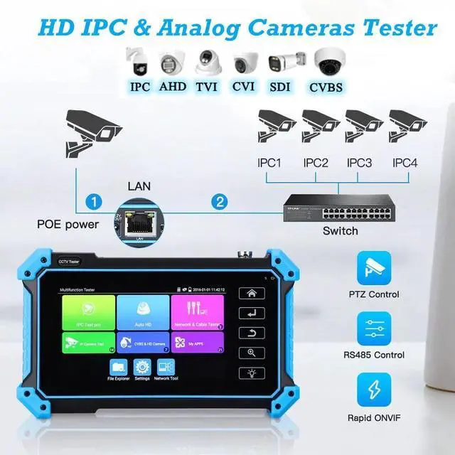 Alt view image 3 of 7 - 5.4" IPC-5200C/IPC-5100 Tester IP 4K For IPC POE AHD CVI TVI SDI Cable Test IPC-5100C Plus
