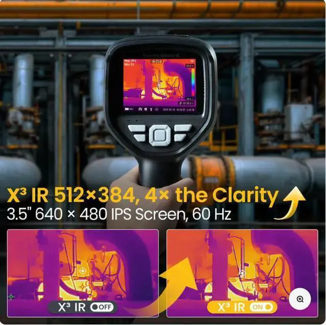 Alt view image 4 of 7 - Thermal Master Thor 001 Handheld IR Camera: 3.5" 640x480 IPS, X³ Super Resolution, ±1.5°C Acc., 1022°F Max Temp