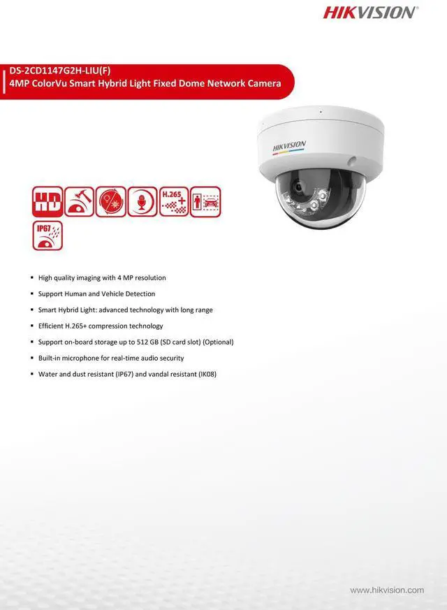 Alt view image 4 of 7 - Hi,kvi,sion DS-2CD1147G2H-LIUF 4MP ColorVu Smart Hybrid Light Fixed Dome IP Camera