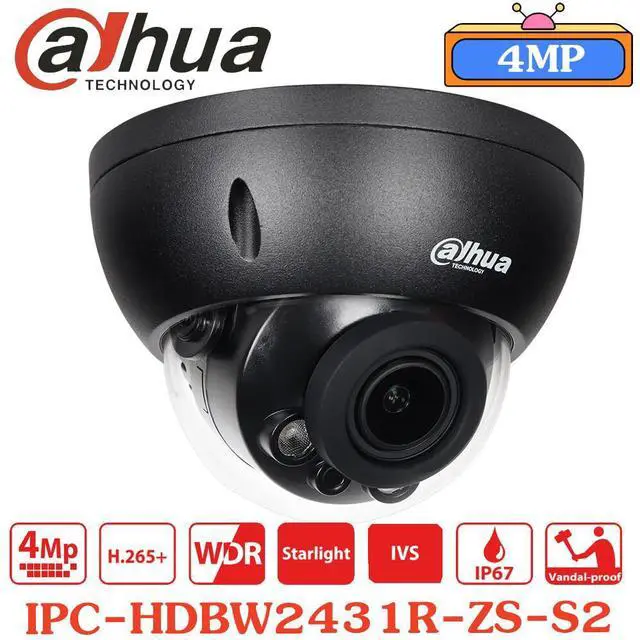 Main image of IPC-HDBW2431R-ZAS-S2 4MP Starlight 5x Zoom IP Dome Camera H.265+ PoE Audio I/O Black