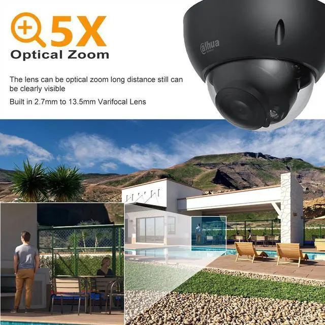 Alt view image 7 of 7 - IPC-HDBW2431R-ZAS-S2 4MP Starlight 5x Zoom IP Dome Camera H.265+ PoE Audio I/O Black