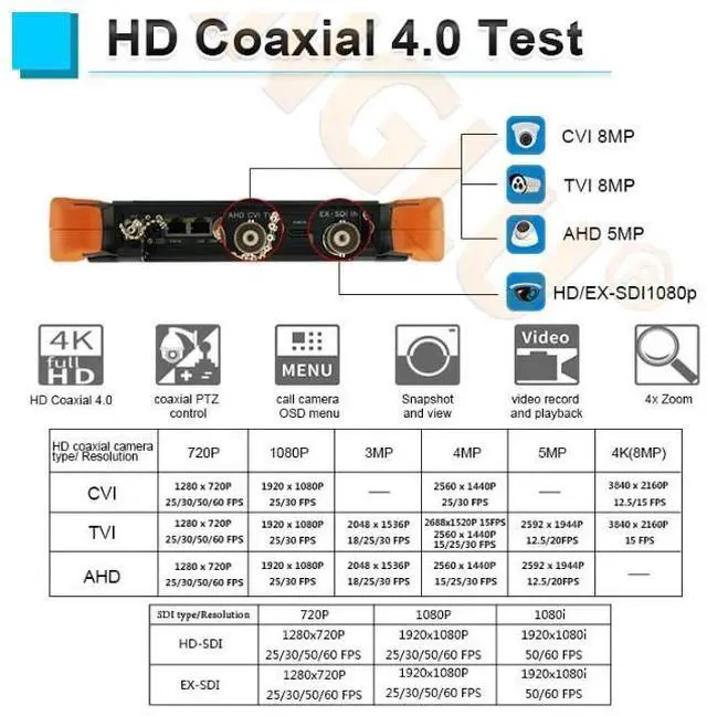 Alt view image 6 of 7 - X9-ADH X9-ADHS X9-MOVTADHS 8inch 2K IP Camera Tester POE CCTV Tester Monitor X9-ADHS