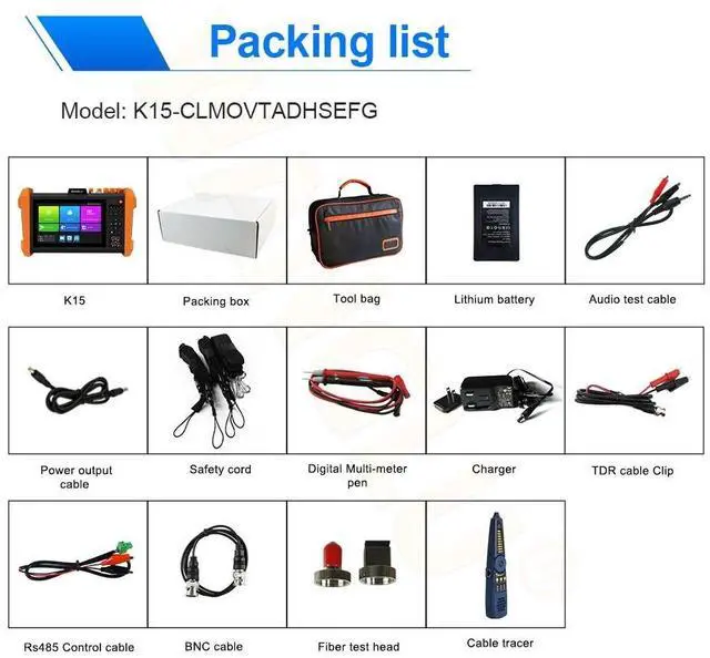 Alt view image 2 of 7 - 7 Inch CCTV IPC K15 Tester Support 8K H.265 TVI CVI AHD Support VGA input HDMI