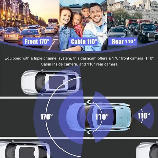 Alt view image 6 of 7 - Dash Cam Front and Rear Camera for Cars Inside Mirror 1080p Full Hd 3 Channel Dash Cam Best Mini Rechargeable Rearview Reverse Assist Parking Monitor