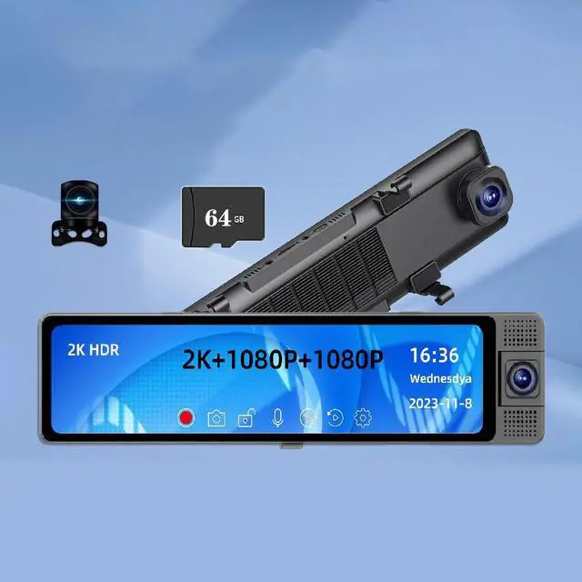 Main image of Ultra HD 4K Mirror Dash Cam for Cars - 12" Full Touch Screen, front and Rear Camera Best Smart Wireless 3 Channel Rearview mirror Reverse Assist Parking Monitor