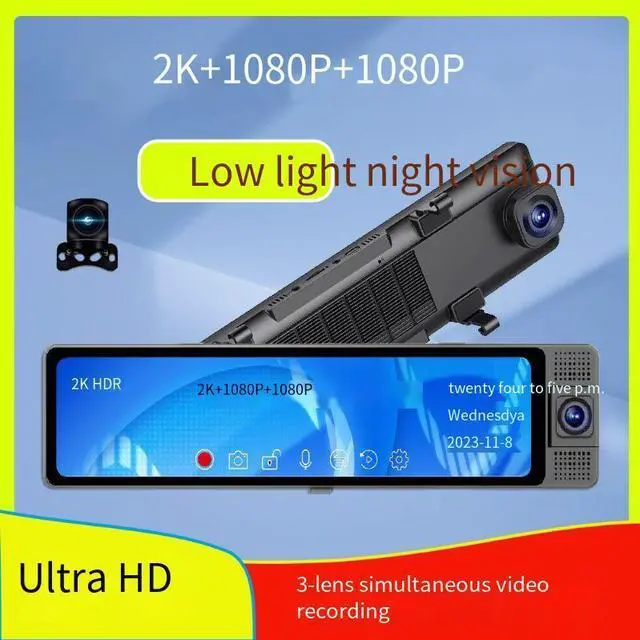 Alt view image 3 of 7 - Ultra HD 4K Mirror Dash Cam for Cars - 12" Full Touch Screen, front and Rear Camera Best Smart Wireless 3 Channel Rearview mirror Reverse Assist Parking Monitor