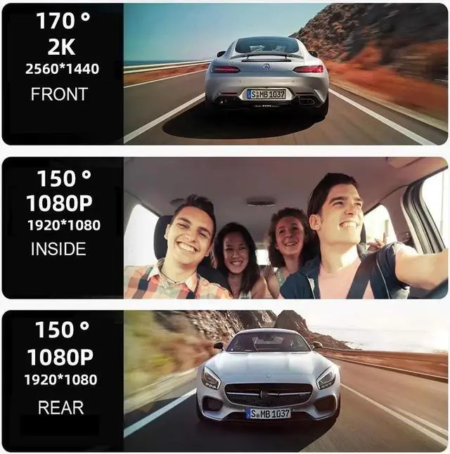 Alt view image 5 of 7 - Ultra HD 4K Mirror Dash Cam for Cars - 12" Full Touch Screen, front and Rear Camera Best Smart Wireless 3 Channel Rearview mirror Reverse Assist Parking Monitor