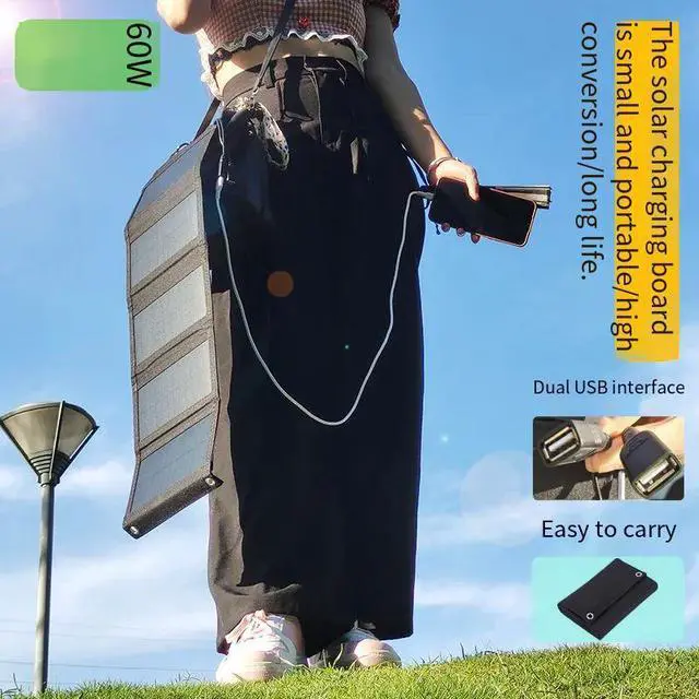 Alt view image 5 of 7 - Solar charging panel emergency charging equipment outdoor emergency power supply for long-distance tourism and camping power generation Solar charging panel 60W