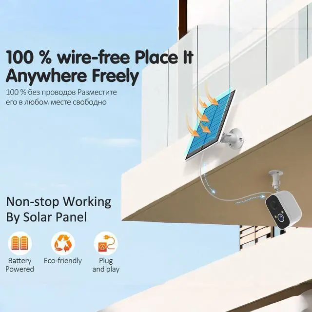Alt view image 5 of 7 - Security Cameras Wireless Outdoor Solar Powered Wifi System Waterproof With Night Vision Zoom Doorbell Blink 4K 5G 4: Host + solar power *2pcs