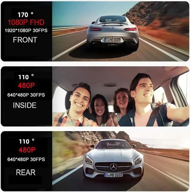 Alt view image 6 of 7 - Dash Camera for Cars Front and Rear Top Rated 4k 1080p 3 Channel Inside Mirror Rechargeable Suitable For Semi-Trailers, Trucks, Taxis, Infrared Night Vision, Parking Monitoring